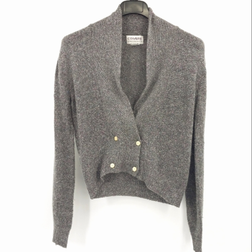 Collage Cardigan Womens L Gray Double Breasted Luxurious Silk Linen Angora Blend
